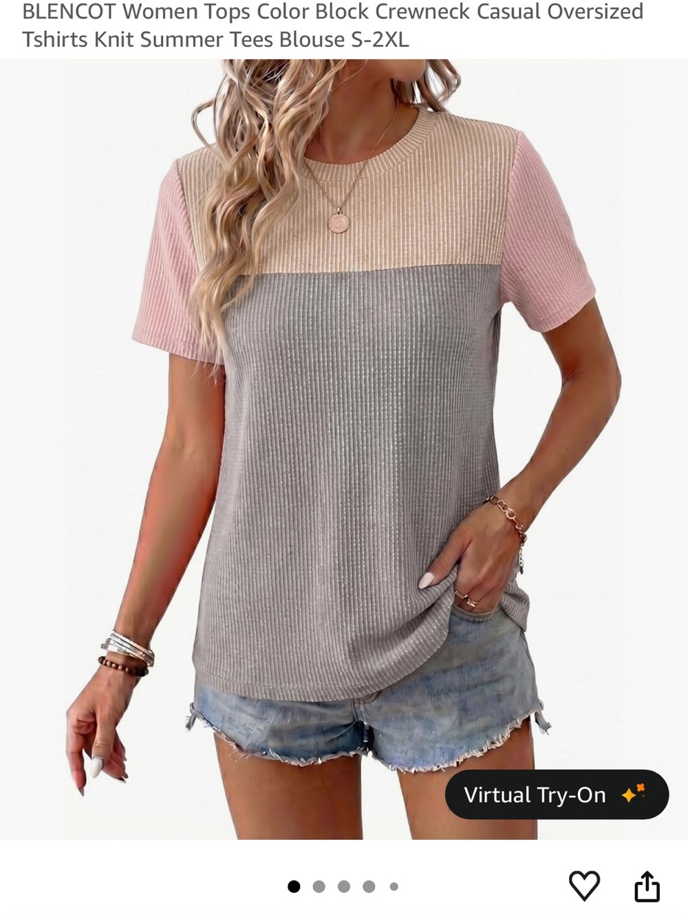 BLENCOT Pink, Cream & Gray Colorblock Short Sleeve Tee
